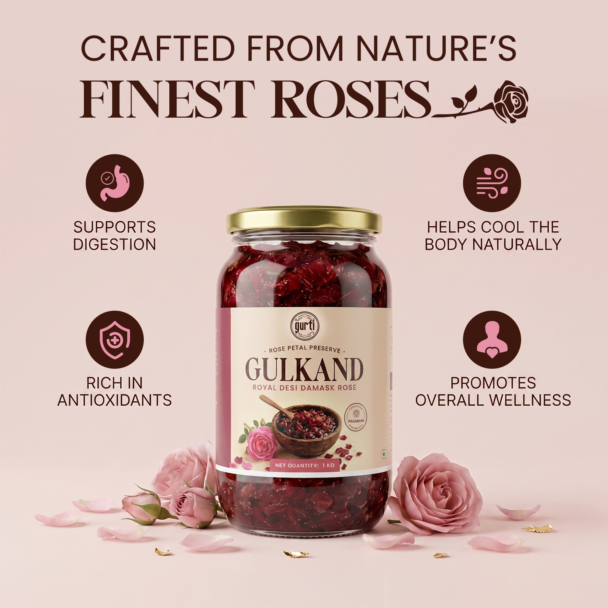 Organic Damask Rose Gulkand (Mishri) 500gm